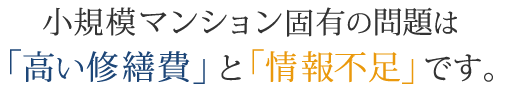 公小規模マンション固有の問題は「高い修繕費」と「情報不足」です。